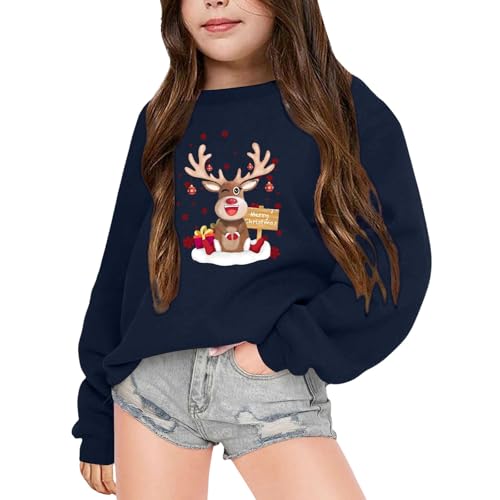 Genérico 2026 Sudadera navideña Infantil con Capucha para niñas Chaqueta Polar cálida de Manga Larga y Cuello Estampado (Navy, 4-5 Years)