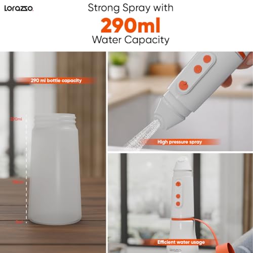Image of Lorazzo WOGO Portable Jet Spray | Battery Operated Bidet Sprayer | Type-C Rechargeable | 290ml Refillable Bottle | Adjustable Water Pressure | Compact Travel Hygiene Cleaner | Handheld Personal Bidet | 2 Year Warranty