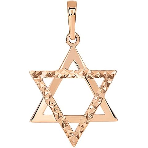 14k Rose Gold High Polished and Sparkle Cut Hebrew Star of David Pendant (25 x 15mm) Cover