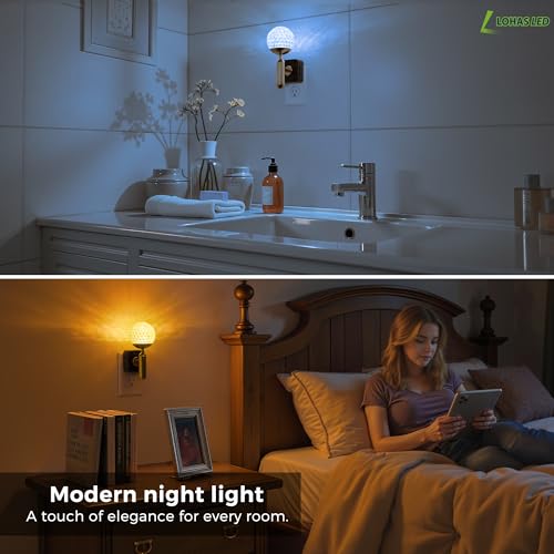 Image of L LOHAS LED Night Lights Plug into Wall,Color Changing Night Light with Rotatable Plug,Crystal Ball Metal Rod,Dusk to Dawn Sensor Nightlight for Bathroom Kids Adults
