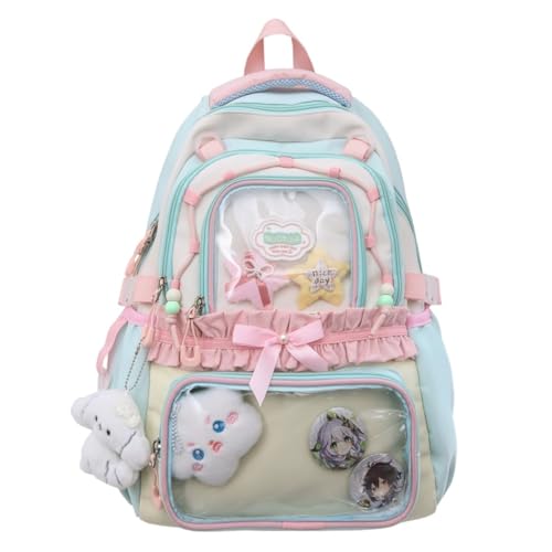 Kawaii bags ita bag backpack with pin display insert are suitable for women traveling or working (green,L)