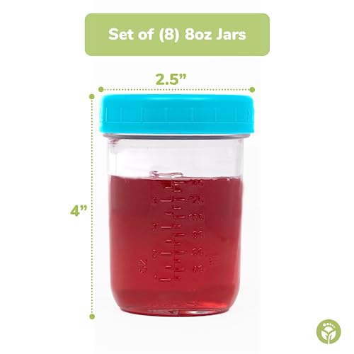 WeeSprout Glass Baby Food Storage Jars w/Lids (8 oz, 8 Pack Set) Snack, Puree, Reusable Small Containers, Breast Milk, Fridge or Freezer, Microwave & Dishwasher Safe, Essential Must Have for Infants