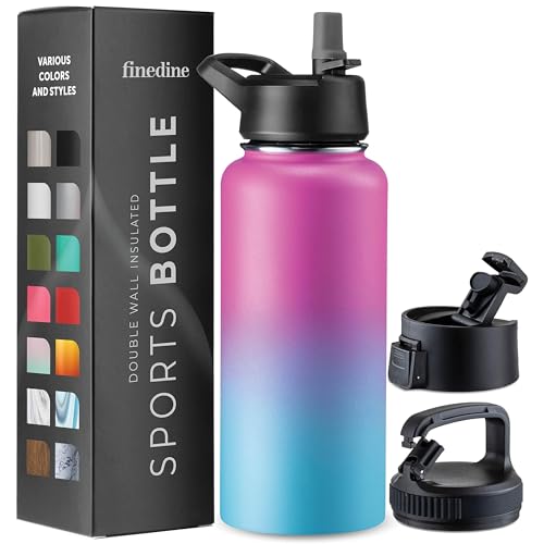 GARUET 950 ml Dreifach isolierte Wasserflasche mit Strohhalm - Edelstahl Metallflasche mit 3 auslaufsicheren Deckeln - Für Reisen, Schule, Sport, Fitness/Männer, Frauen & Kinder (Pacific Blue Rose