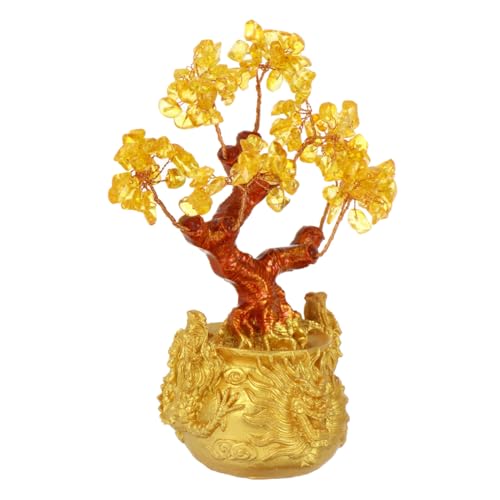 Petit Bonsaï en Cristal de Citrine Authentique - Décoration de Richesse Haut de Gamme