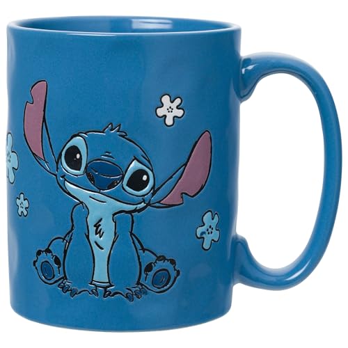 Silver Buffalo Disney Lilo and Stitch, Wax Resist Ceramic Pottery Mug, 17oz