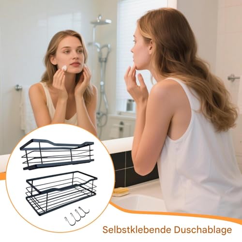 Organiseur de douche double adhésif avec crochets pour serviette et savon