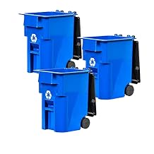 Set of 3 Mini Blue Recycling Trash Cans with Lid & Wheels for Wrestling Action Figures