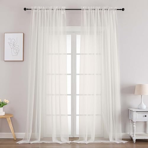 Image of Chyhomenyc Extra Long Ivory Sheer Curtains 108 Inches Long 2 Panels, Light Filtering Ivory Curtains for Living Room, Soft Gentle Voile Rod Pocket Bedroom Window Drapes, 59Wx108L Inch, 9FT, 2PCS