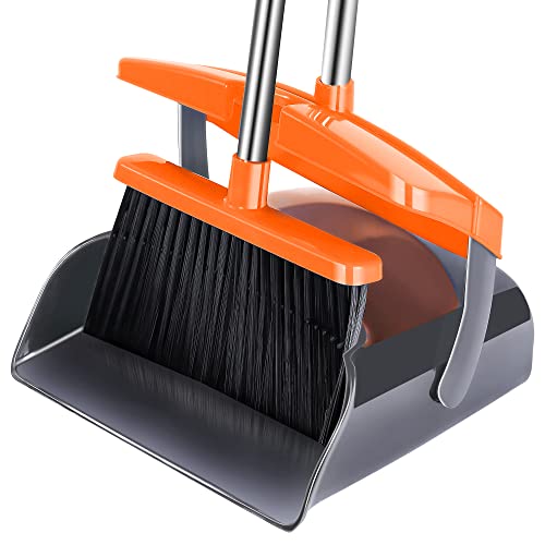 Broom And Dustpan Set With Lid For Home Indoor Dust Pan With Combo 3 Foot Long Stainless Standing Upright For Room Office Home Kitchen Floor Whisk Brush Set #TOP23