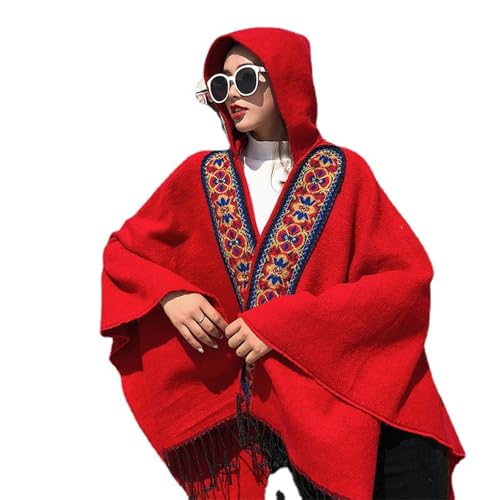 Bufanda de mujer capa gruesa abrigo con capucha de viaje invierno color rojo 4