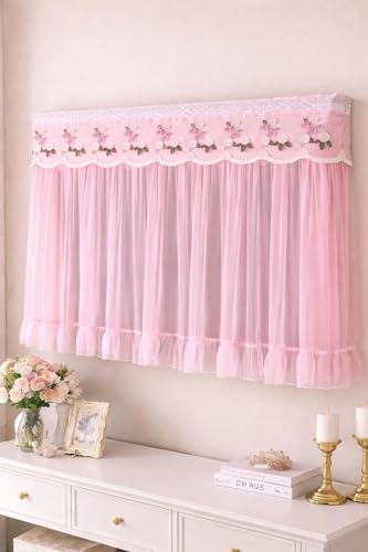 Image of Plastic All Model TV Cover Colourful Dustproof for LCD LED, Indoor Bedroom Living Room Decoration Dust Cover Dustproof Decorative Television Cover 65inch (Pink)