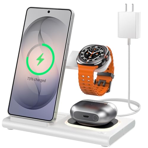 Image of Wireless Charger for Samsung Charging Station, Foldable & Nightlight | 3 in 1 Charging Station for Samsung S26-S10 /Note /Z Fold Flip8,Travel Charger for Galaxy Watch 8-1 /Buds,Not for Watch 9 /Ultra2