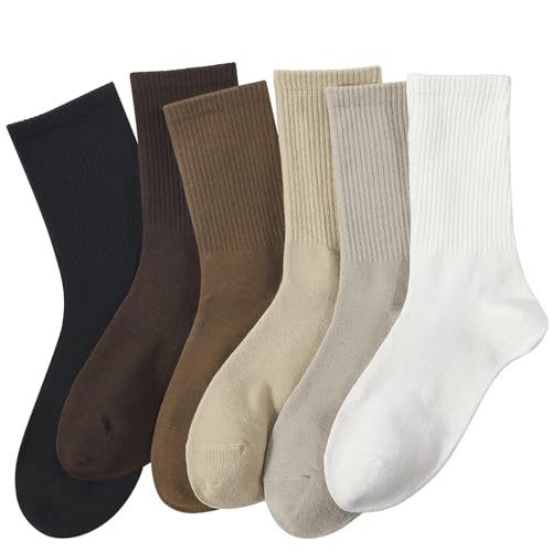 DOKUTOKU 3-12 Pack Womens Crew Socks Size 6-9 LightWeight Thin Casual Calf Socks (D2048-6Color)