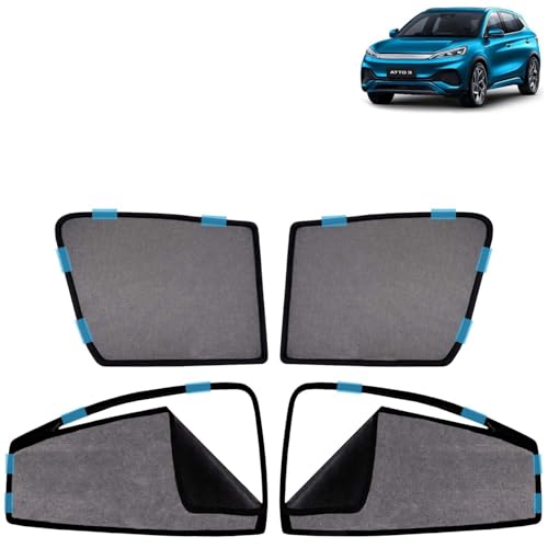 Image of KINGSWAY Car Sun Shade Curtains Only Compatible with BYD ATTO 3 (2022 Onwards) | Front Window in Half Cut and Rear in Zipper (Magnetic) | UV & Heat Protection | Pack of 4 Pcs