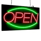 Leadleds 1910-2 Open Sign Portable 19-inch Height Vertical Neon Sign with 2 Light Modes for Bar Tattoo Salon Store Beauty Spa Business