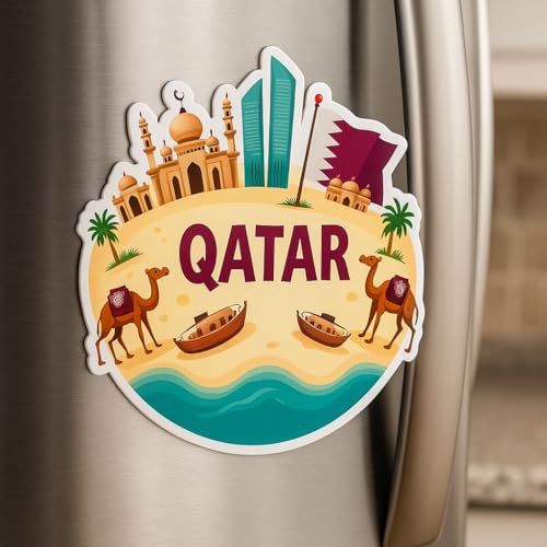 Image of Naxon Qatar Country Theme Souvenir Wooden Refrigerator Stylish Fridge Magnet - Fridge Decoration Magnet for Kitchen & Home Decor | Perfect Souvenir Gift | Size 3x3 Inches | Pack of 1