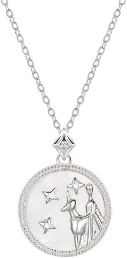 Collier en argent sterling S925 haut de gamme et nacre blanche ronde style horoscope