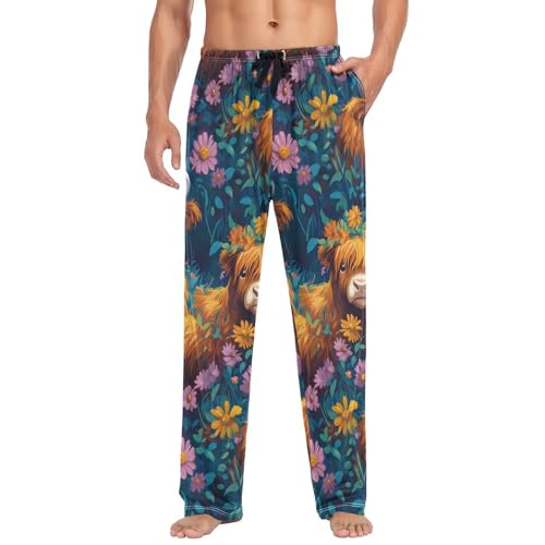 AIXIWAWA Highland Cows Mens Pajama Pants Cozy Sleepwear Lounge PJ Bottoms with Pocket Drawstring S3