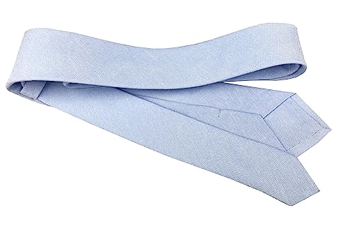 Image of Elfeves Men's Skinny Solid Color Tie Causal Cotton Linen Narrow Slim cut Necktie