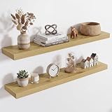 Acovy Wandregal aus Holz, extra stark, 90 cm lang, Schweberegal für Wohnzimmer, Bad, Schlafzimmer, Küche, Eiche, 2er-Set