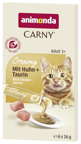 animonda Carny Creamy Katzensnack (6 x 15g), Premium Katzensnack für anspruchsvolle Feinschmecker mit zartem Huhn und wertvollem Taurin