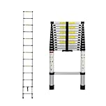 Traderight 3.8m Telescopic Ladder Retractable, Aluminium Thicken Extension Ladders 12.4FT for Household,Home,Office, Telescoping Height Locking Extend Climb 150kg Capacity 12 Step Frame Ladder Silver
