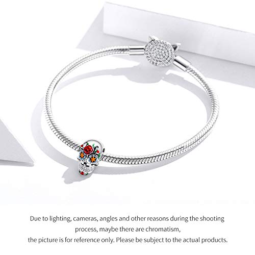 Halloween Ghost Charm Skull Bead 925 Sterling Silver for Pandora Style Bracelet,for Halloween (Colorful Skull Charm)4
