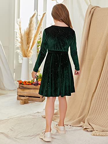 WDIRARA Girl's Velvet Glitter Wrap V Neck Long Sleeve Tie Belted Flared A Line Party Midi Dress3