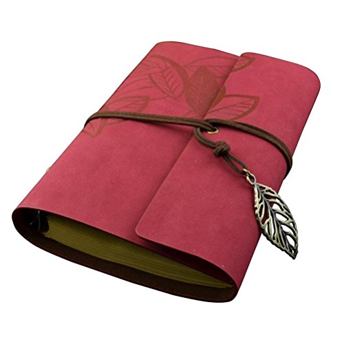 Tinksky Reisetagebuch Leder Musterzeichenfolge Gebunden Leeren Notebook Editor Travel Journal Tagebuch Reisetagebuch- Size L (Rot)