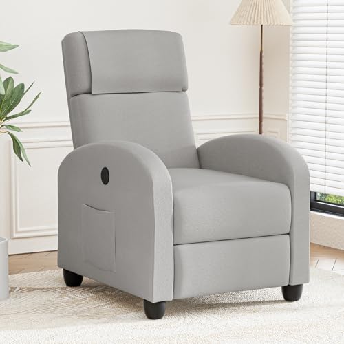 FiveWillowise Fernsehsessel Ruhesessel Relaxsessel mit Verstellbarer Beinablage und Verstellbarer Rückenlehne bis 140°, Einzelsofa, Liegesessel, TV Sessel mit Liegefunktion, Hellgrau