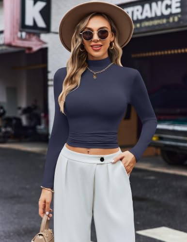 Image of Ekouaer Womens Turtleneck Shirts Long Sleeve Lightweight Fitted Thermal | Mock Neck, Soft Base Layer Tops, Underwear Stretchy Fit, Buttery Soft Undershirts, Fashion Winter Clothes