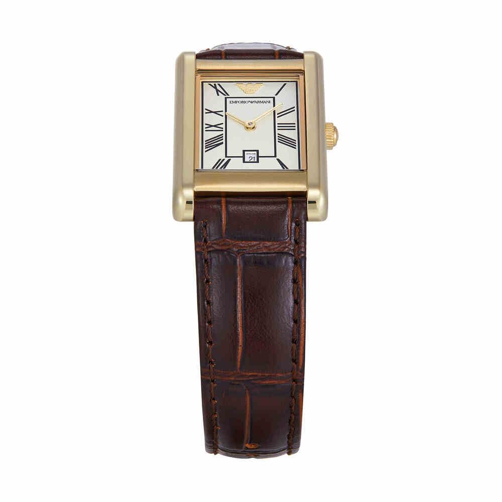 EMPORIO ARMANI Watch For Men, Quartz Two Hand Movement and 25mm Case Size with Stainless Steel or Leather Strap