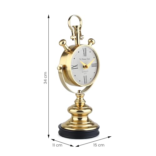 Image of Decor de Maison Brings Handcrafted Aristotime Table Clock for KidsRoom, Living Room, Bedroom, Study Table|Classic Non-Ticking Tabletop Battery Operated Analog Desk Clock (Gold)