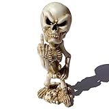 Basuo-9Q Middle Finger Skeleton Statue – 7.3' Funny Bone Skull Decor, Gothic Flipping The Bird Figurine for Halloween, Office Prank & Dark Humor Collectibles
