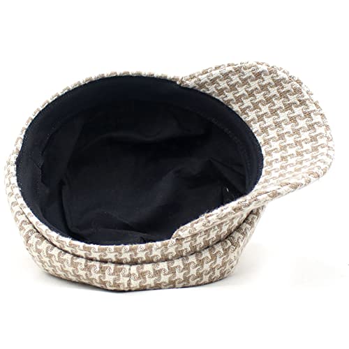 Keky Women's Tweed Paperboy Hat Fall Houndstooth Printed Newsboy Hats 8 Panel Girls Cabbie Visor Beret Cap (Black Houndstooth), One Size #TOP1