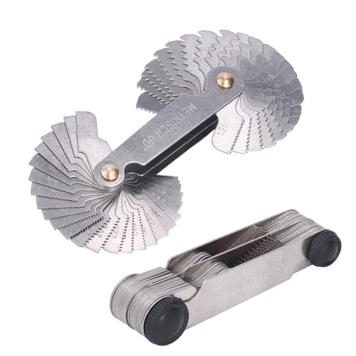 CYTGOUPER 52 Blätter Gewindelehre Metrisch Zoll, Gewindelehre Edelstahl mit 24 Blättern Metrisch 60° 0,25-6,0mm und 28 Blättern Zoll 55° 4G-62G, Gewinde Messwerkzeuge für Gewindegröße