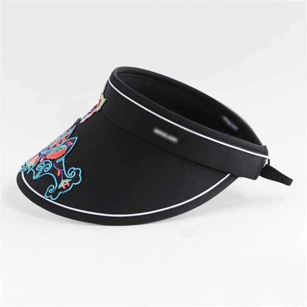 Ethnic Embroidery Flower Empty Top Sunshade Outdoor Sun Hat Riding Cap to Cover The Face