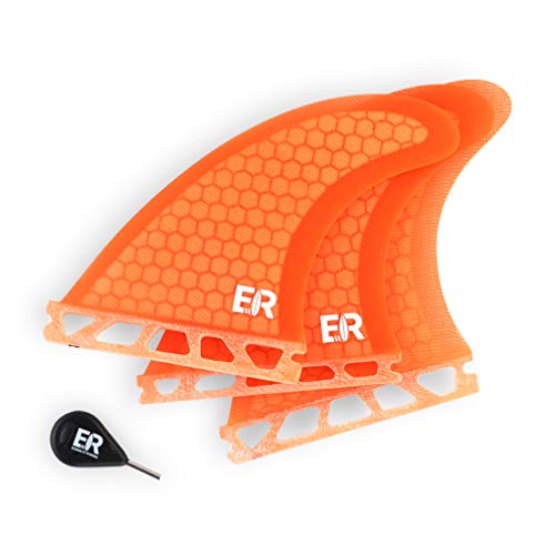Eisbach Riders - Future Surfboard Fiberglas Honeycomb Thruster Fin Set with Fin Key - Quillas para Tablas de Surf - Size Small/Medium/Large (Orange)