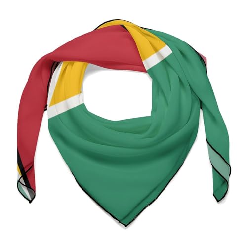 Guyana Flag Women Hair Scarf Square Silk Like Head Scarves Handkerchief Satin Neck Scarf