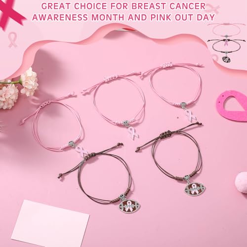 Breast Cancer Awareness Bracelets Bulk, Pink Ribbon Adjustable Football Bracelet Items Inspirational Wristband Accessories for Women Gifts Survior Party Favor3