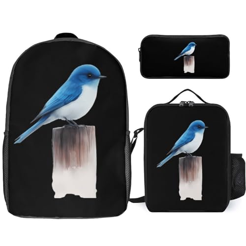 Blue Bird Perched on Stump Large Travel Backpacks Carry on Backpack Weekender Bag with 2 Storage Pockets for Men And Women