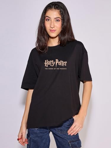Image of Bewakoof Women's Cotton Printed Oversized Fit Half Sleeve Round Neck T-Shirt | Casual wear | Streetwear | Oversized Tshirt for Woman Cotton| Baggy