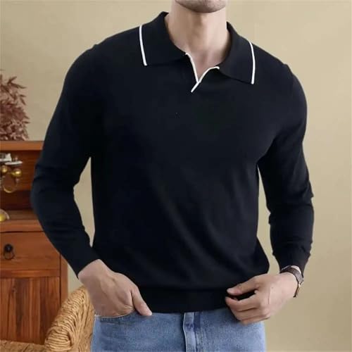 Mens Solid Simple Pull Sweater Turn-Down Collar Knitted Sweater Casual Social Pullover4