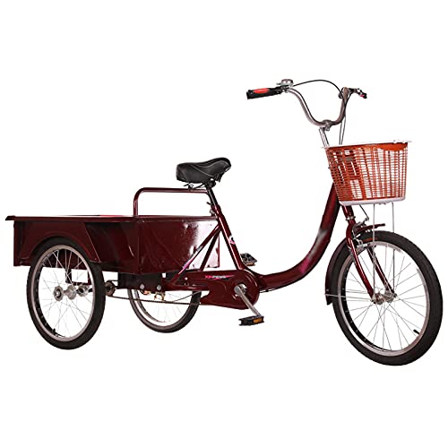 Bicycle, Three Wheel Cruiser Bike 20inch Tricycle for Adult Anti-Skid Tires with Shopping Basket Traditional Design for Seniors Three Sizes