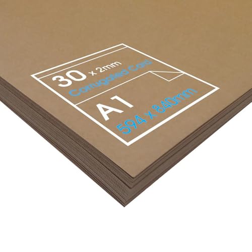 Artway - Papelão ondulado para modelismo de 2 mm - superfícies exteriores laminadas de papel kraft de 300 g/m² - tamanho A1 de 30 folhas