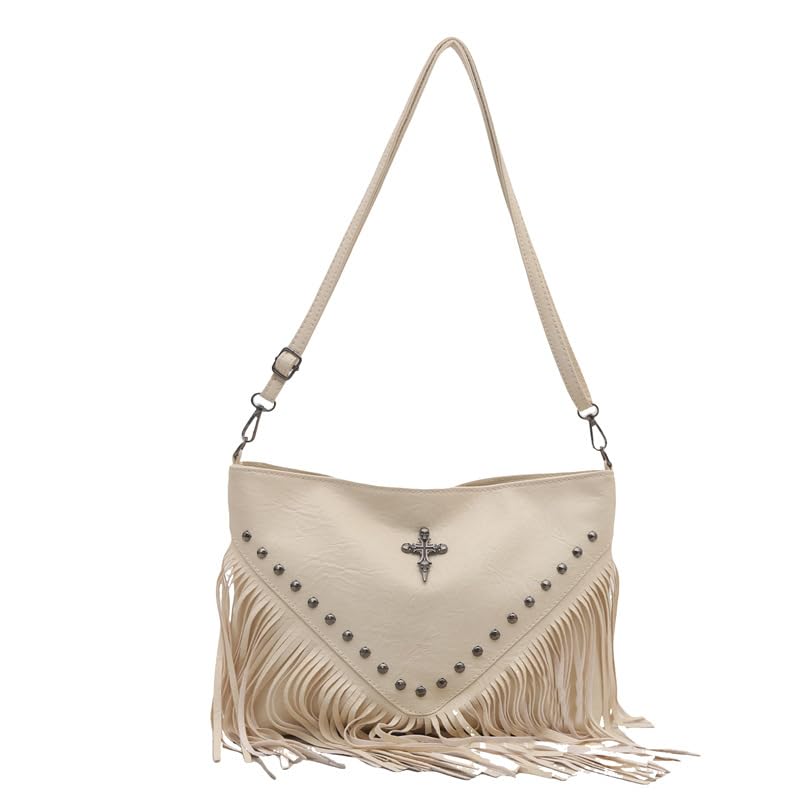 Studded Fringe Shoulder Crossbody Bag - Fashion Vintage Purse Faux Suede Handbag Tote Purse Y2k Retro Design