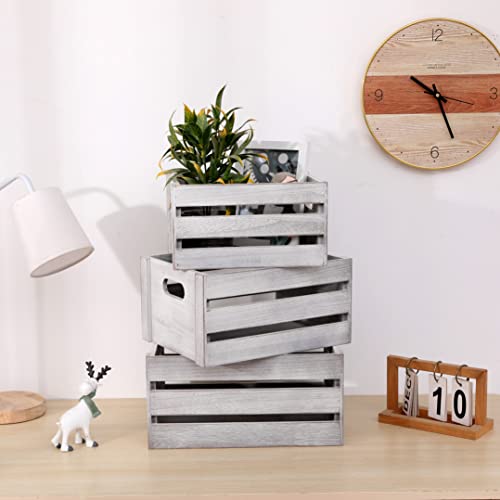 Lkmany Decorative Wood Crates Nesting Crates Storage Container,Rustic Wooden Crates For Storage, Display, Decor, Boxes-Nature Rustic White Set Of 3 #TOP3