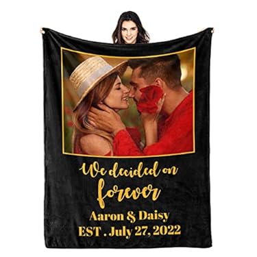AMAZON - Custom Blanket, We Decided on Forever Wedding Personalized Blankets with Photos Text, Cherish Your Wedding Memories for Couples, Father, Mom, Kids, Gifts for Birthday Souvenir Wedding Valentines Day