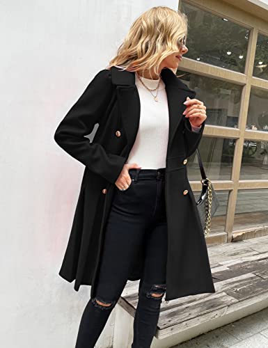 GRACE KARIN Damen Casual Mantel Langarm Wintercoat Doppelknopf Revers Wintermantel Warm Jacke Mantel Outwear Schwarz S