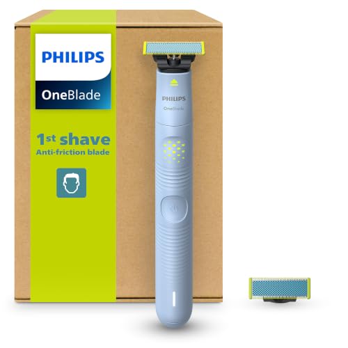 Philips OneBlade First Shave, Elektrischer Rasierer für Jugendliche, hautfreundlich für eine mühelose erste Rasur, 2x Anti-Friction-Klingen (Vorrat für 8 Monate), Modell QP1326/30
